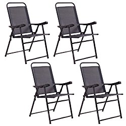 Giantex Set Of 4 Folding Sling Chairs Patio Furniture Camping Pool Beach With Armrest