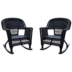 Jeco W00207R-D_2 Rocker Wicker Chair, Set of 2, Black