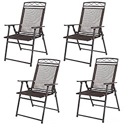 Lana45 Set of 4 Folding Sling Chairs Patio Steel Textilene Camping Deck Garden Pool Outdoor Indoor