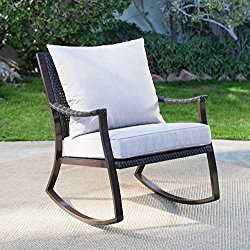 Losani All Weather Wicker Outdoor Brown Rocking Chair with Cushion 26.57W x 33.85D x 33.26H in.