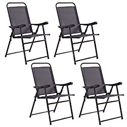 New Set 4 Folding Sling Chairs Patio Furniture Camping Pool Beach With Armrest