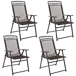 New Set of 4 Patio Folding Sling Chairs Steel Textilene Camping Deck Garden Pool