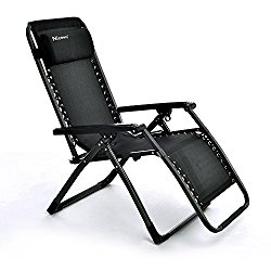 Niceway Zero Gravity Chair Patio Foldable Adjustable Recliner with Removable Pillow and Durable Mesh Fabric-380lbs Capacity Black