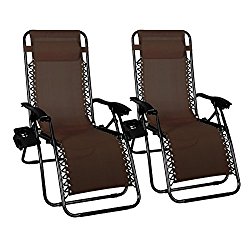 Odaof Zero Gravity Chair Recliner Outdoor Patio Lounge Chair W/ Cup Holder, 2 Pack, Brown