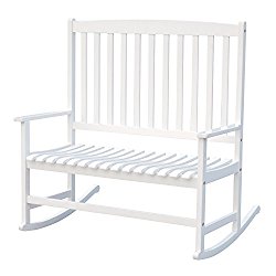 Outsunny 46″ Acacia Wood 2-Person Outdoor Porch Rocking Chair With Armrest – White