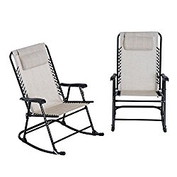 Outsunny Mesh Outdoor Patio Folding Rocking Chair Set – Cream White