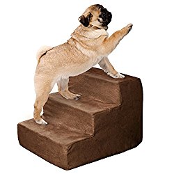PETMAKER High Density Foam Pet Stairs 3 Steps with Machine Washable Zippered Removeable Micro-Fiber Cover with non-slip bottom by Brown