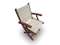 Royal Teak Collection SMCW Sailmate Teak Sling Folding Arm Chair, White, 24-Inch