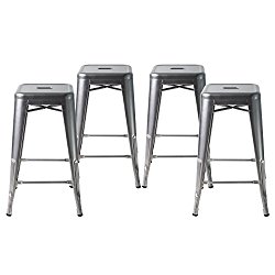 Buschman Set of Four Gray 24 Inches Counter High Tolix-Style Metal Bar Stools, Indoor/Outdoor, Stackable
