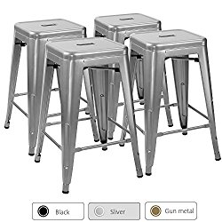 Furmax 24” metal stools High Backless Silver Metal Indoor-Outdoor Counter Height stackable bar Stools(Set of 4)