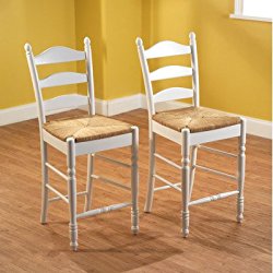 Target Marketing Systems 24-Inch Set of 2 Ladder Back Stools with Rush Seats and Turned Legs, Set of 2, White