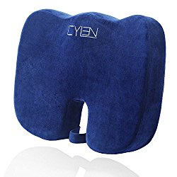 CYLEN Home-Memory Foam Bamboo Charcoal Infused Ventilated Orthopedic Seat Cushion For Car And Office Chair – Blue Washable & Breathable Cover