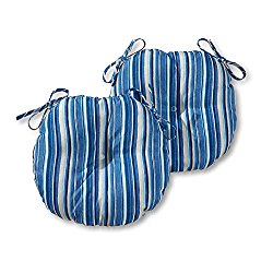 Greendale Home Fashions 15 in. Round Outdoor Bistro Chair Cushion in Coastal Stripe (set of 2), Sapphire