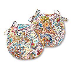 Greendale Home Fashions 15 in. Round Outdoor Bistro Chair Cushion in Painted Paisley (set of 2), Jamboree