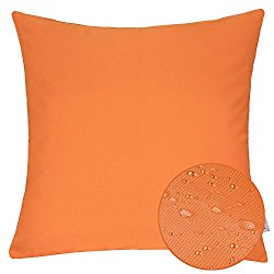 Homey Cozy Outdoor Throw Pillow Cover, Classic Solid Orange Large Pillow Cushion Water/UV Fade/Stain-Resistance For Patio Lawn Couch Sofa Lounge 20×20, Cover Only