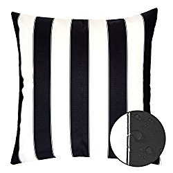 Homey Cozy Outdoor Throw Pillow Cover, Classic Stripe Black Large Pillow Cushion Water/UV Fade/Stain-Resistance For Patio Lawn Couch Sofa Lounge 20×20, Cover Only