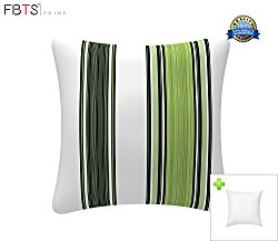 Indoor/Outdoor Throw Pillow with Insert 18×18 Inches Decorative Square Green Stripe Cushion Covers Pillow Sham for Couch Bed Sofa Patio Furniture by FBTS Prime