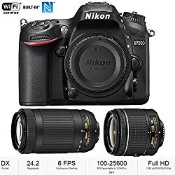 Nikon D7200 24.2 MP DX-format Digital SLR Body with Wi-Fi and NFC (Black)(Certified Refurbished) (Nikon D7200 + 2 Lens 18-55mm & 70-300mm)