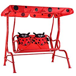 Costzon Kids Patio Swing Bench Children Porch Swing Chair 2 Seater with Canopy