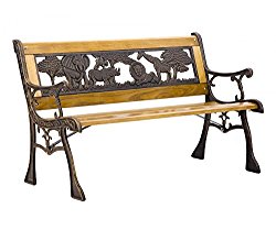 FDW Patio Garden Bench Park Porch Chair Cast Iron Hardwood Furniture Animals