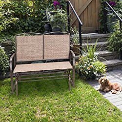 Rocking Loveseats, Gliders Style for Two Person with Rattan Wicker Sturdy Steel Frame,Brown