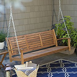 Swing, Porch Swing, Yard Swing, 5 Ft., Outdoor Horizontal Slat Back Porch Swing Crafted From Premium Acacia Wood In Natural Finish