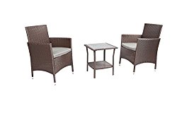 Baner Garden 3Piece Outdoor Furniture Complete Patio Wicker Rattan Conversation Set, (Q16-CH), Chocolate