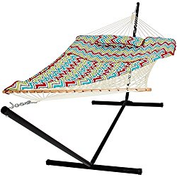 Best Choice Products Cotton Multicolor Rope Hammock And Stand Combo W/ Pad, Pillow