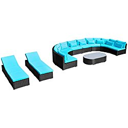 Festnight Luxurious XXL Outdoor Patio Furniture Set Poly Rattan Garden Sofa Sectional Set with Sun Chaise Loungers,Blue