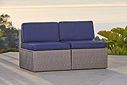 Solaura Outdoor Sofa Furniture All Weather Grey Wicker Armless Chairs (2) | Additional Seats for Sol Vista Sectional Sofa Sets | Nautical Navy Blue Waterproof Cushions | Patio, Backyard, Pool
