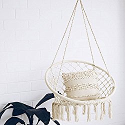 Sonyabecca Hammock Chair Macrame Swing 265 Pound Capacity Handmade Knitted Hanging Swing Chair for Indoor/Outdoor Home Patio Deck Yard Garden Reading Leisure Lounging