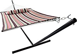 Sorbus Hammock with Spreader Bars and Detachable Pillow, Heavy Duty, 450 Pound Capacity, Accommodates 2 People, Perfect for Indoor/Outdoor Patio, Deck, Yard (Hammock with Stand, Mocha)