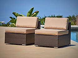 Suncrown Outdoor Furniture All Weather Brown Checkered Wicker Chairs (2) | Additional Seats for Suncrown 7-Piece Sets | Patio, Backyard, Pool | Machine Washable Cushion Covers