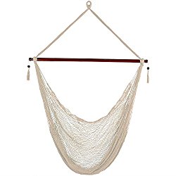 Sunnydaze Hanging Cabo Extra Large Hammock Chair, 47 Inch Wide Spreader Bar, Max Weight: 360 Pounds, Cream