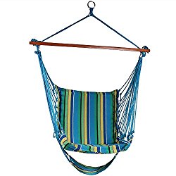 Sunnydaze Hanging Padded Soft Cushioned Hammock Chair with Footrest, 26 Inch Wide Seat, Max Weight: 330 Pounds, Ocean Breeze