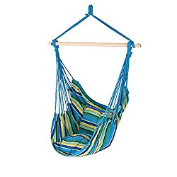 Sunnydaze Hanging Rope Hammock Chair Swing, Doubled Cushion Seat, Indoor or Outdoor Use, Ocean Breeze