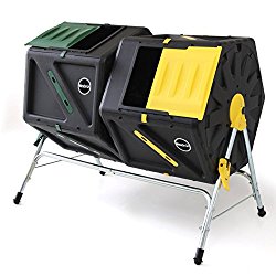 Miracle-Gro Large Dual Chamber Compost Tumbler – Easy-Turn, Fast-Working System – All-Season, Heavy-Duty, High Volume Composter with 2 Sliding Doors + FREE Scotts Gardening Gloves (2 – 27.7gal/105L)