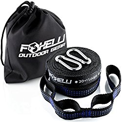 Foxelli Hammock Straps XL – Camping Hammock Tree Straps Set with Carabiners & Bag, 2000 LBS No-Stretch Heavy Duty Straps for Hammock, 40 + 2 Loops, Adjustable, Lightweight, Portable & Easy to Set Up