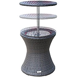 PatioPost Cool Table PE Wicker Style Outdoor Patio Pool Cooler Bar, Brown