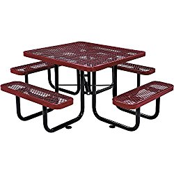 46″ Square Expanded Metal Picnic Table, Red