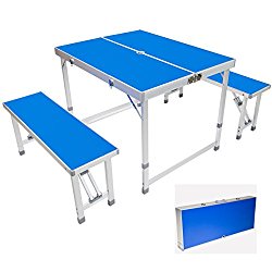 AceLife Folding Table Portable Aluminum Indoor Outdoor Camping Picnic Suitcase Table Set with 2 Benches
