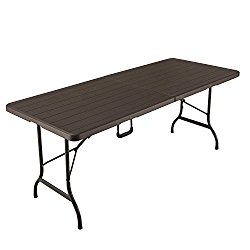 Adeco Patio Folding Table with wooden design, Brown