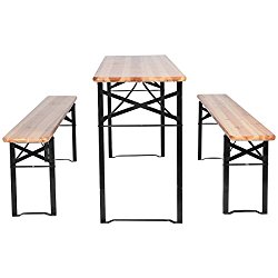 Beer Table Bench Set Folding Wooden Top Picnic Table Patio Garden 3PCS