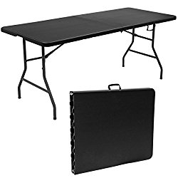 Giantex 6′ Folding Table Portable Plastic Indoor Outdoor Picnic Party Dining Camp Tables (Black)
