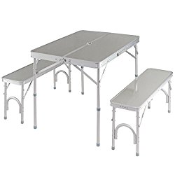 Giantex Aluminum Folding Camping Table Outdoor Portable Picnic Suitcase Table Set w/Bench 4 Seat