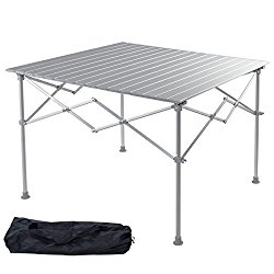 Giantex Portable Aluminum Folding Table Lightweight Outdoor Roll Up Camping Picnic Table with Storage Bag (37″L x 35.5″W)