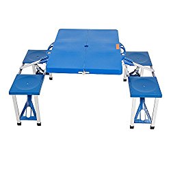 KARMAS PRODUCT Portable Folding Picnic Table with 4 Seats Bench,Lightweight Indoor/Outdoor Camping Suitcase Table w/Umbrella Hole,Blue