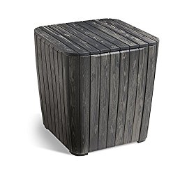 Keter Luzon Patio Side Coffee Table Outdoor Furniture Durable Resin Plastic Realistic Wood Look, Graphite