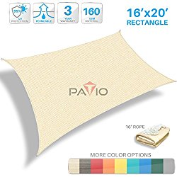 Patio Paradise 16′ x 20′ Tan Beige Sun Shade Sail Rectangle Canopy – Permeable UV Block Fabric Durable Patio Outdoor – Customized Available