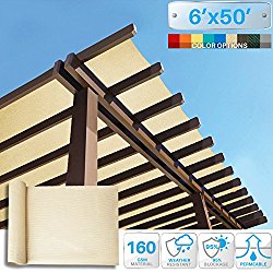 Patio Paradise 6′ x 50′ Sunblock Shade Cloth Roll,Beige Sun Shade Fabric 95%UV Resistant Mesh Netting Cover for Outdoor,Backyard,Garden,Plant,Greenhouse,Barn